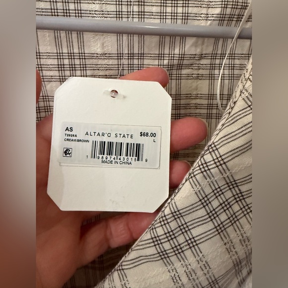 Altar’d State Raya Plaid Beige Women's Top with Lace Collar - Picture 4 of 9